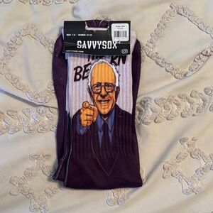Savvy Purple Crew Socks Bernie Graphic